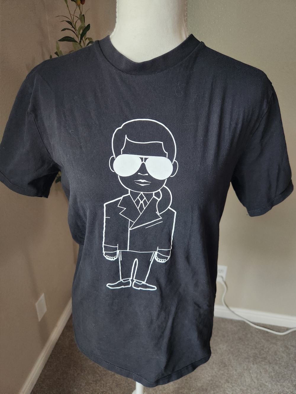 Karl Lagerfeld Black Short-Sleeve Tee with White Graphic Character